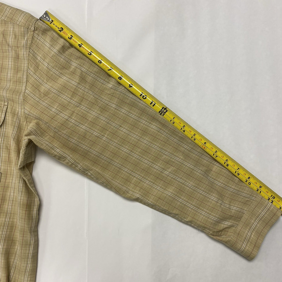 Ruff Hewn Men's Shirt Large Long Sleeve Tan Plaid Button Up Lightweight - Picture 10 of 11